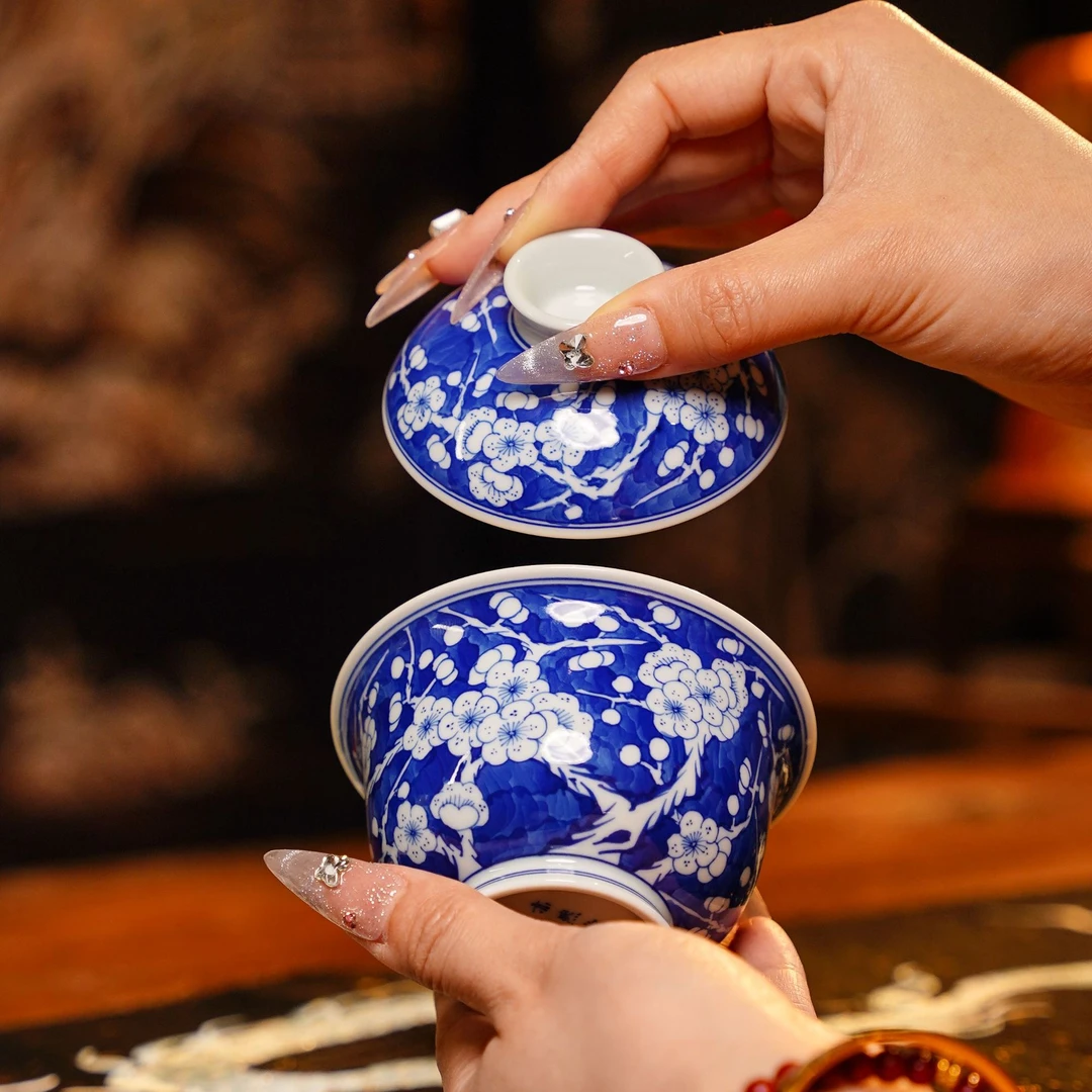 亦然堂  冰梅两才盖碗  茶具中式茶道纯手工饮茶青花盖碗 Y58001