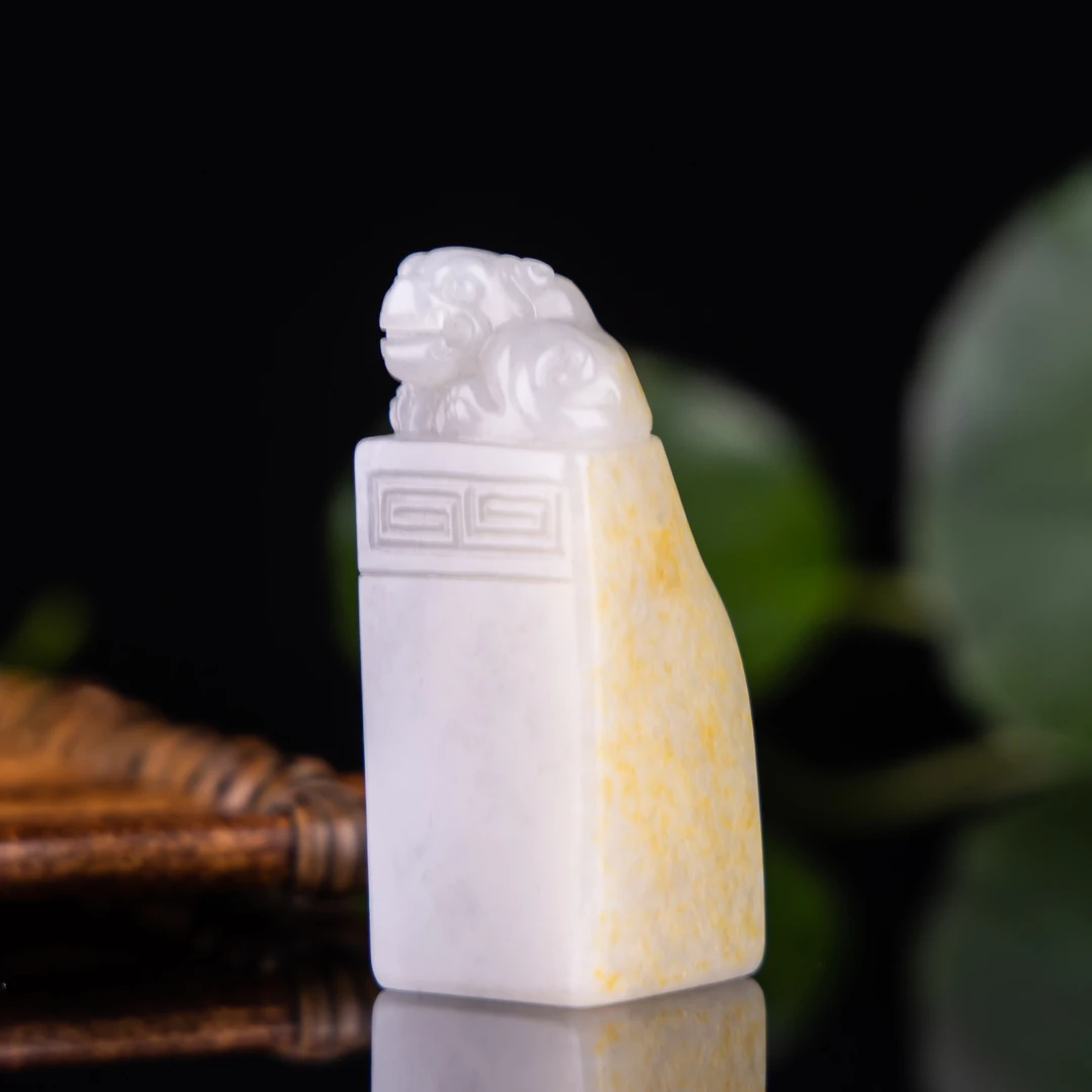 【青花仿古龙印章】新疆和田玉山水意境青花仿古龙印章