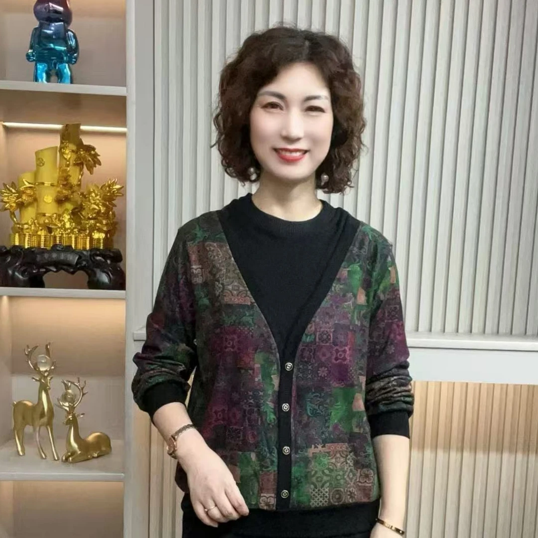 妈妈装流行时尚潮牌女装宽松秋装女士欧若拉独特漂亮上装休闲长袖