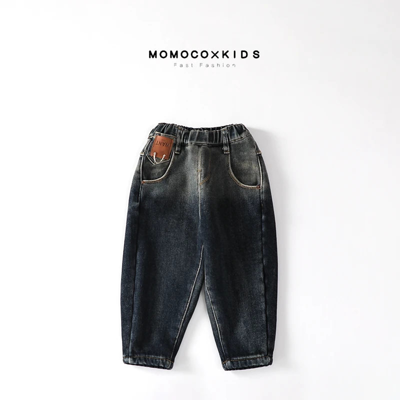 MOMOCO新款儿童中小童冬时尚百搭加绒牛仔裤韩版宽松75430350001