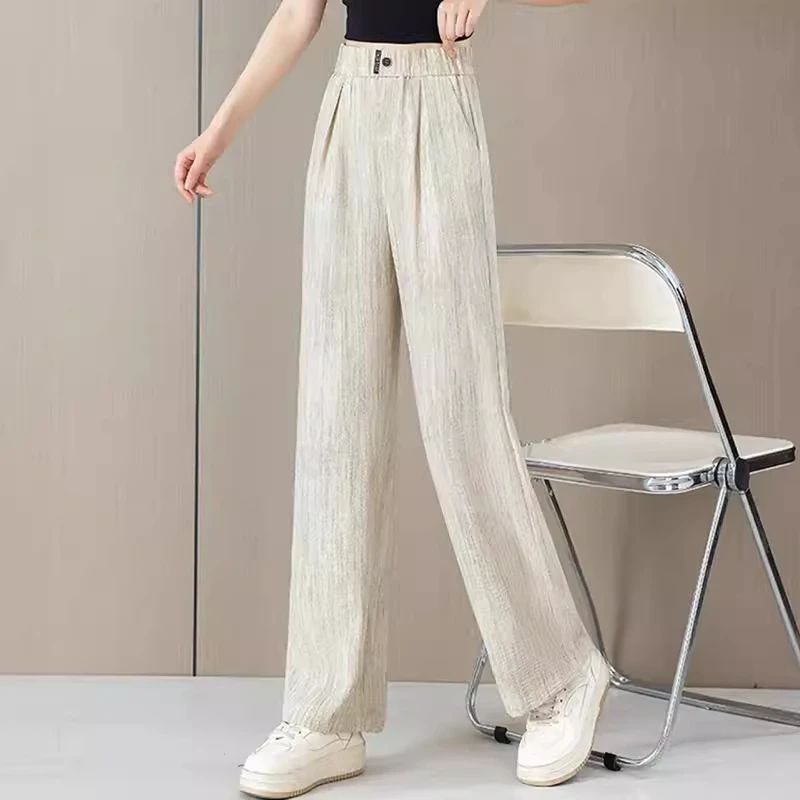 拉夏贝尔薄款窄版阔腿裤女2025年春秋新款高腰垂感直筒显瘦休闲裤