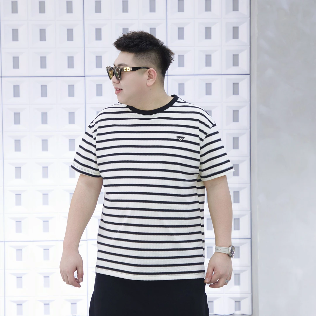 大码男装春季简约款条纹短袖71275宽松