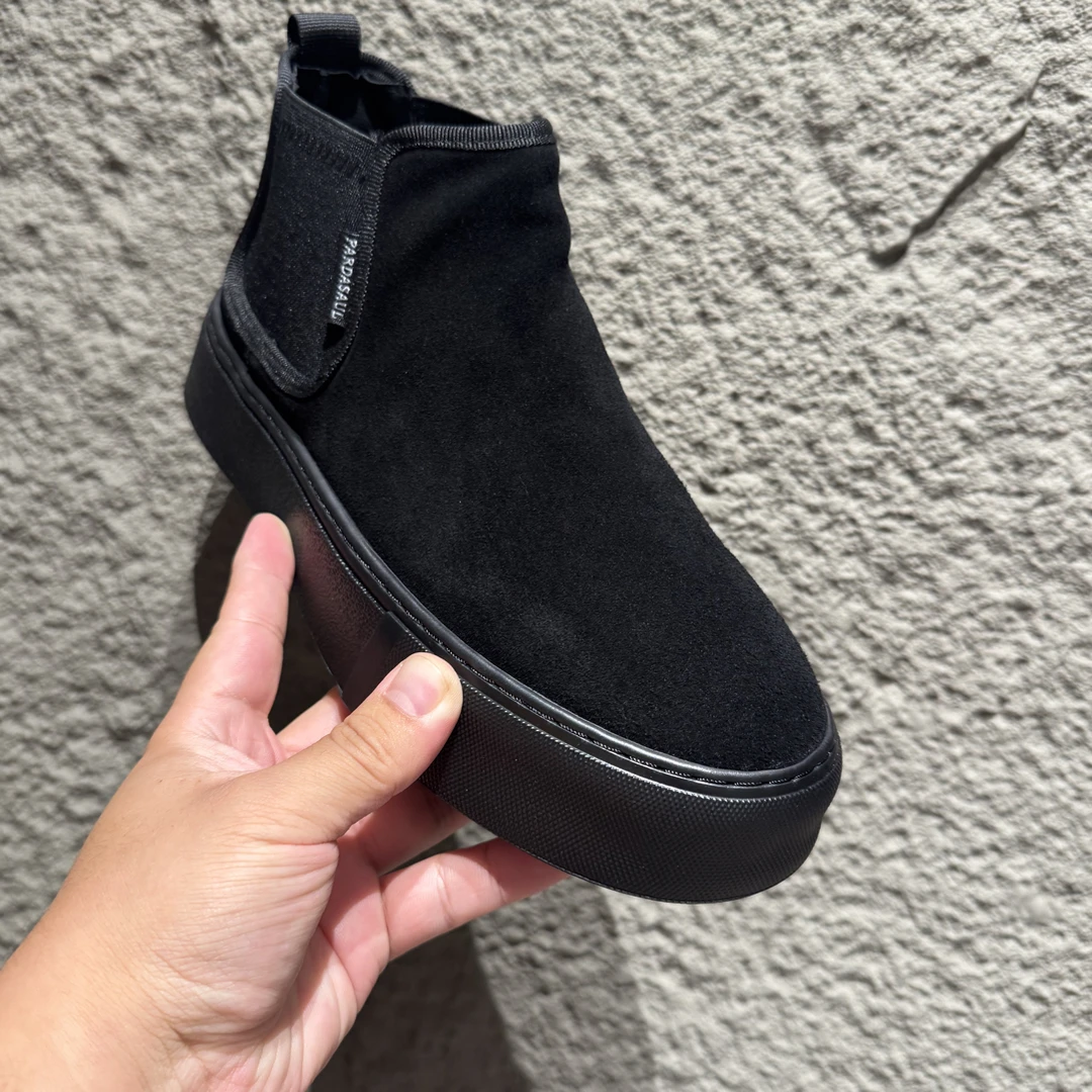 （单棉同款）新款皮鞋磨砂皮切尔西靴潮流秋冬休闲风黑色圆头柔软