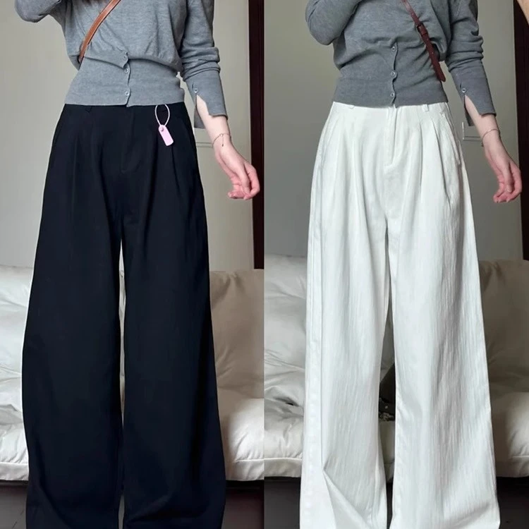 白色阔腿牛仔裤女新款胖妹妹mm宽松显瘦梨型身材粗腿宽胯休闲裤子