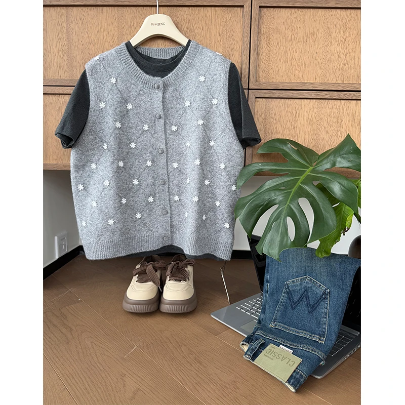 【丹姐家~花朵马甲】韩系百搭减龄羊毛针织马甲