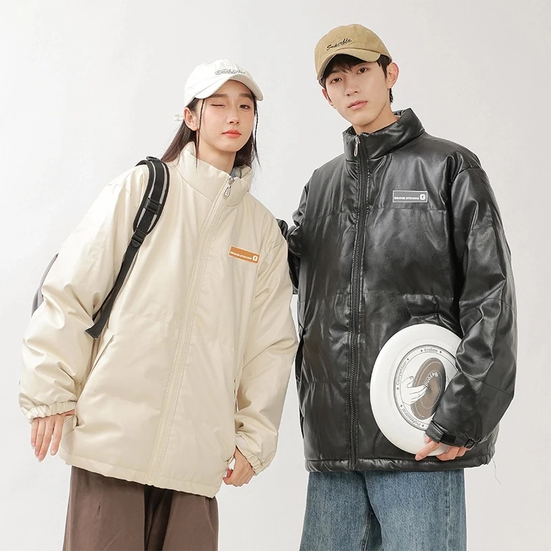 情侣冬季时尚百搭潮流PU皮保暖舒适外穿加棉加厚棉服pu棉衣