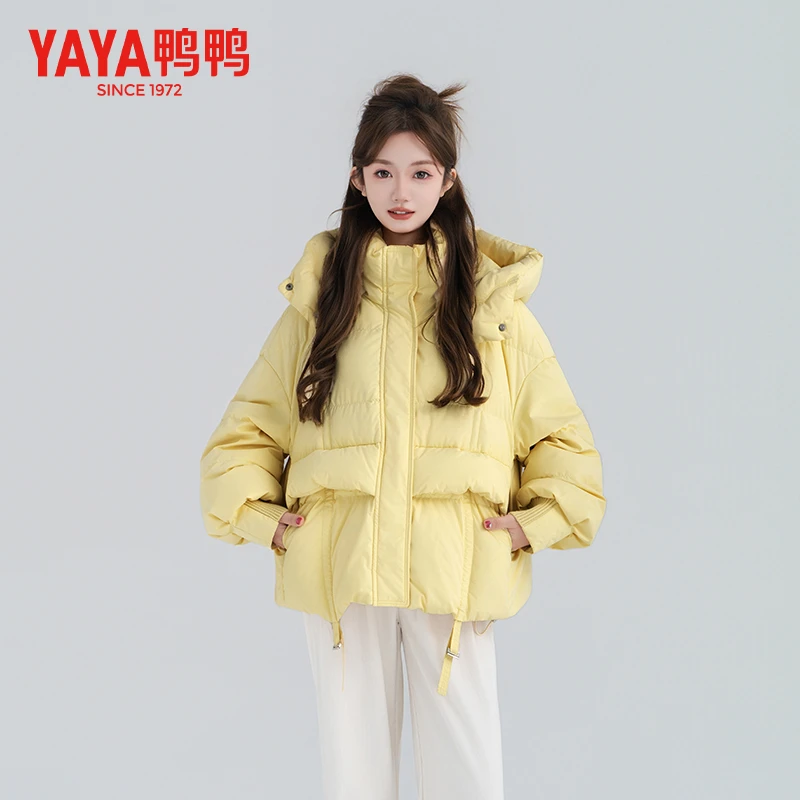 YAYA/鸭鸭短款羽绒服女装90绒加厚保暖韩版长款羽绒服YE4B613441A