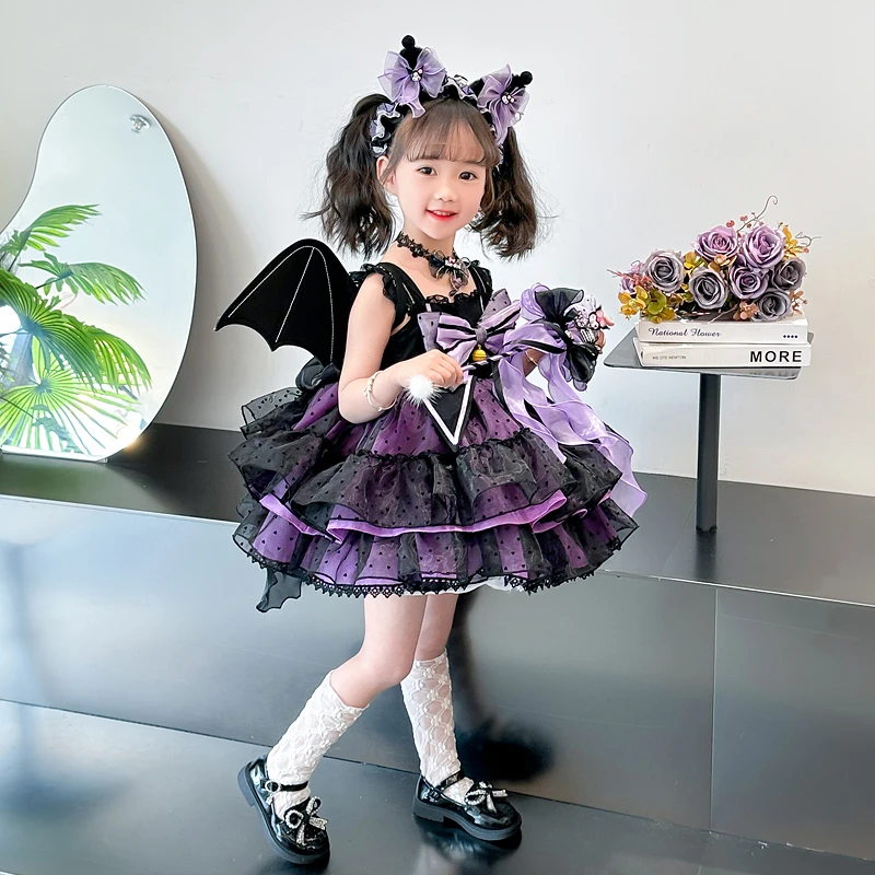 库洛米洛丽塔女小童公主裙夏季cos服卡通蓬蓬裙儿童迪士尼紫色