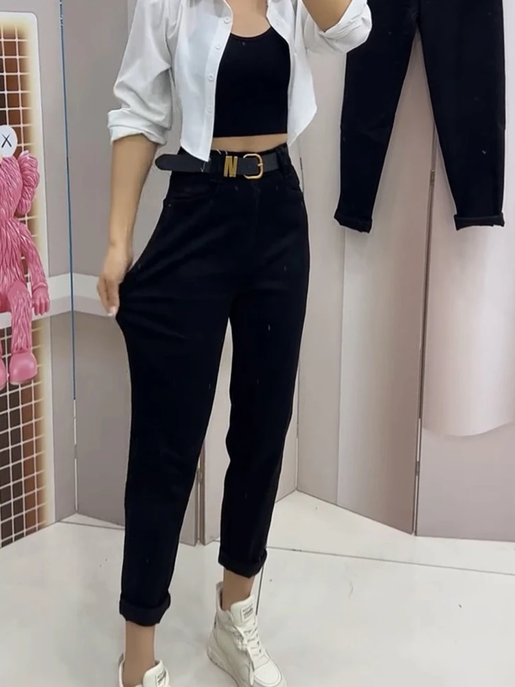 2025秋季新款高腰显瘦直筒牛仔裤女小个子弹力百搭九分哈伦萝卜裤