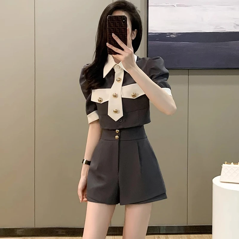 高级感小洋装短裤套装2025夏装学院风气质显瘦女装两件套D1692