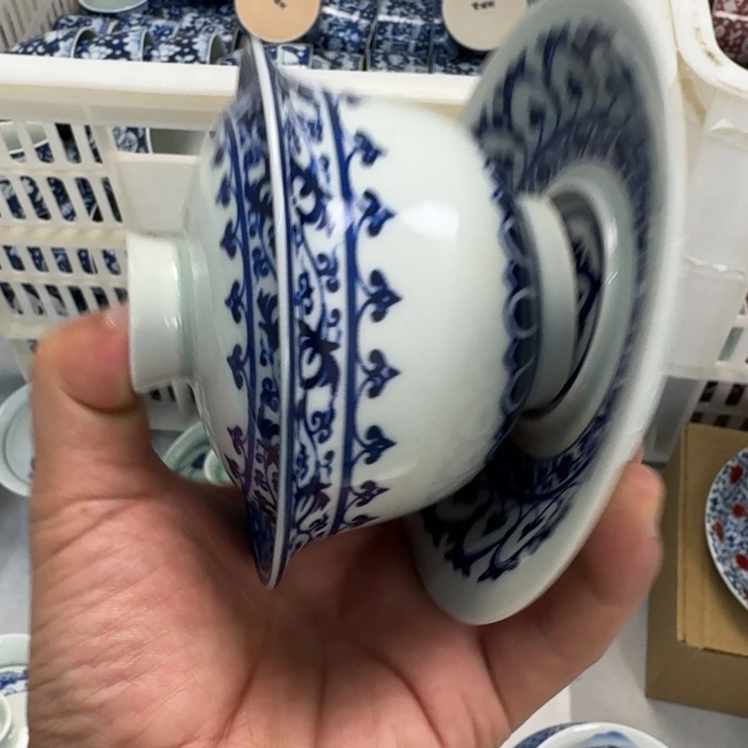 杯青花宝箱三才盖碗