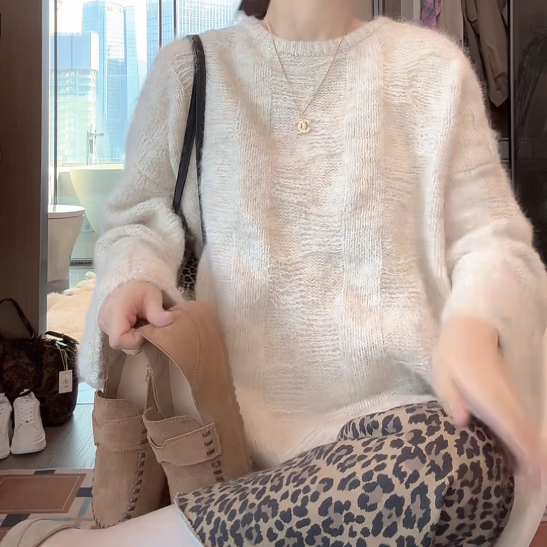 【自然美感】编织毛衣女松弛宽松休闲秋季2025新款设计感圆领针织衫