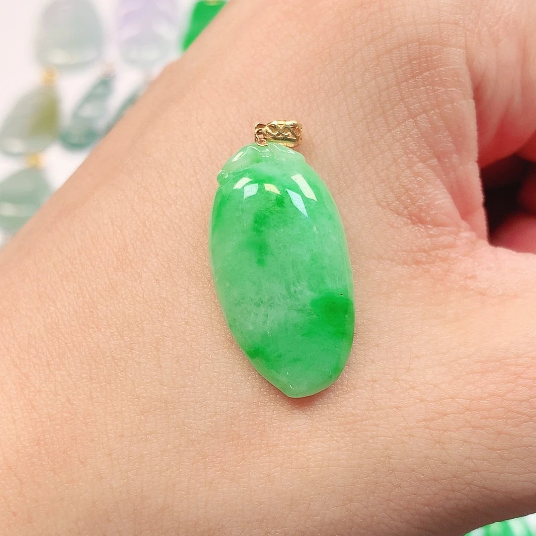 翡翠18K金镶嵌吊坠(不含链)