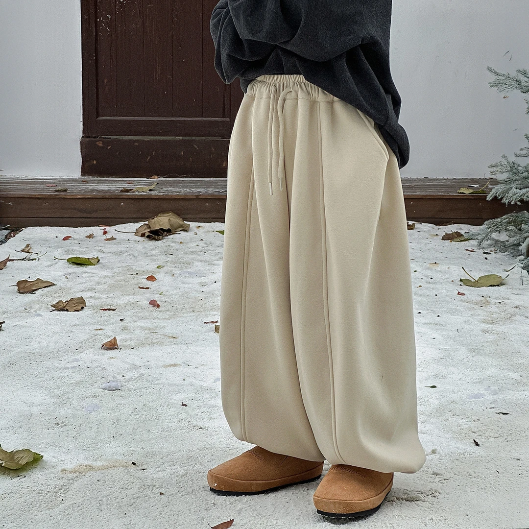 男童加绒卫裤儿童秋冬韩版2025新款童装运动保暖纯色裤子潮