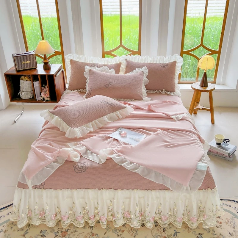 超凉感母婴A类乙纶凉席夏被四件套可机洗凉感公主风凉席三件套