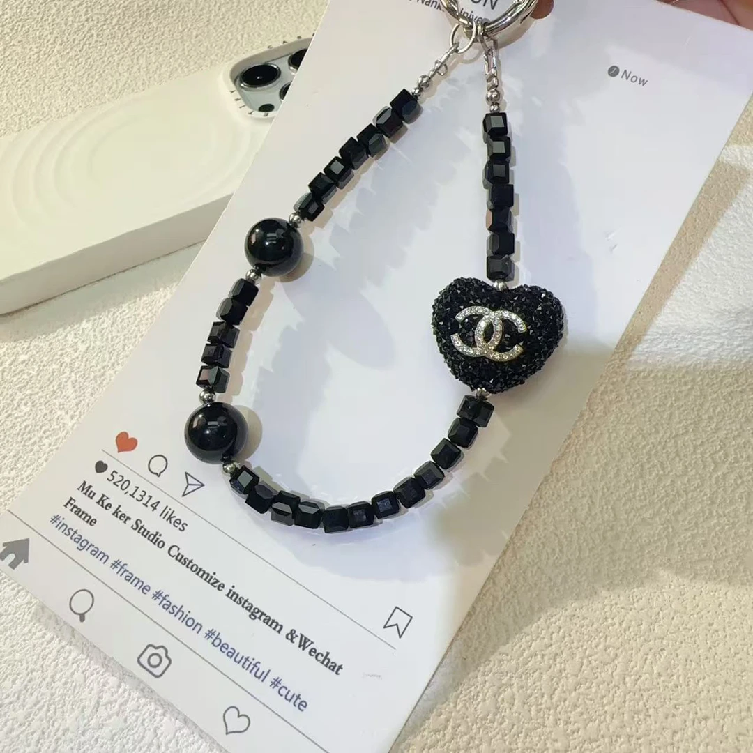 【2589暗夜小香爱心】手工女挂饰通用防丢手提防摔手机链钥匙扣挂件