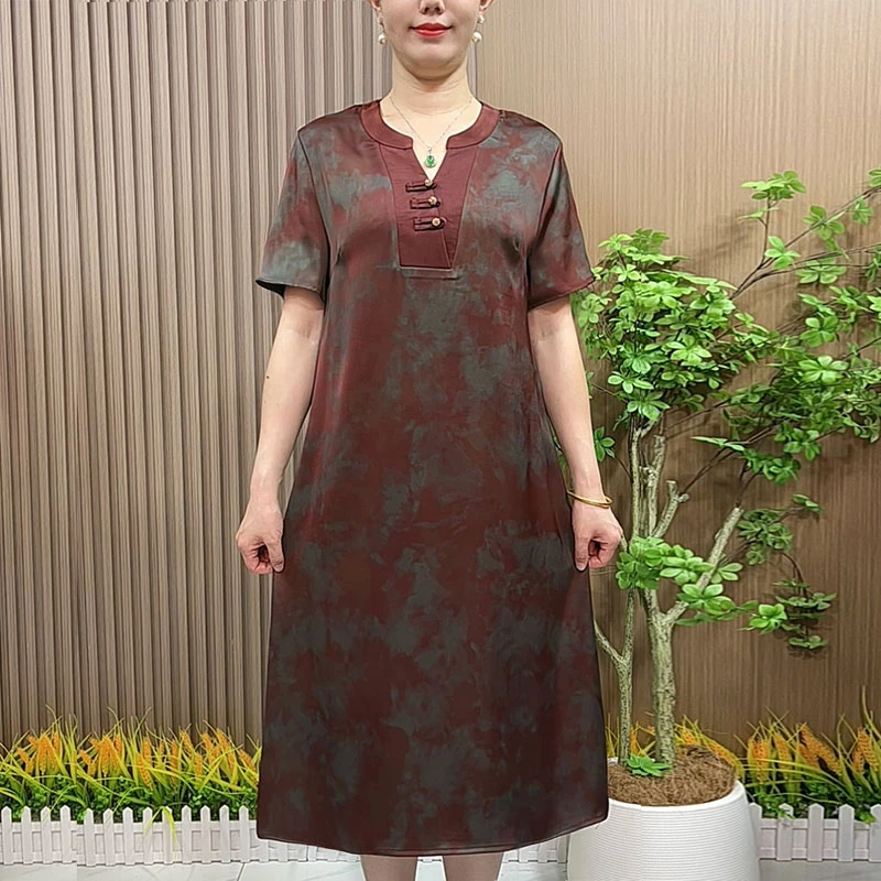 中老年女装夏装大码连衣裙中长款时尚妈妈装夏季气质洋气裙子