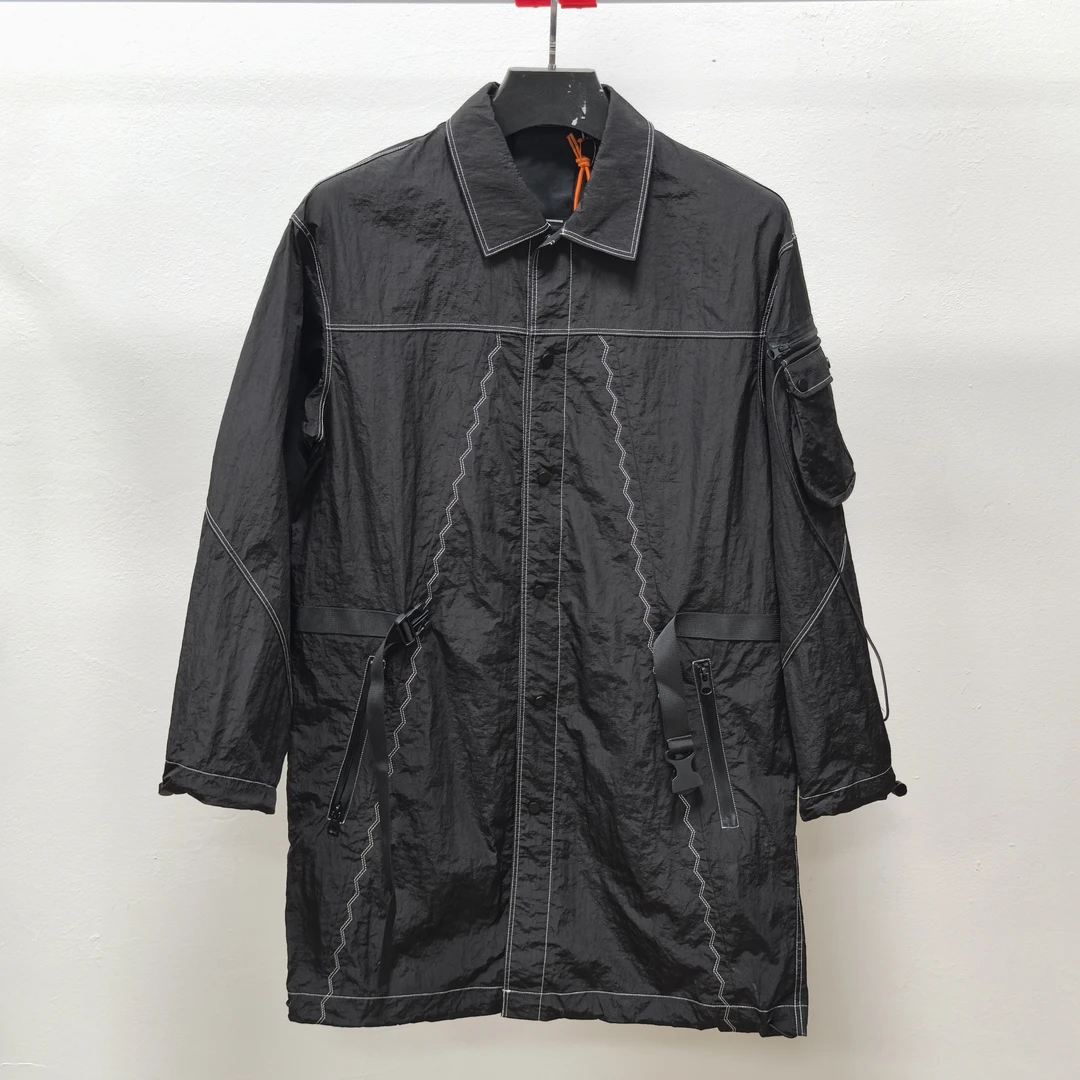 男士春秋时尚休闲百搭黑色宽松中长款简约潮流风衣