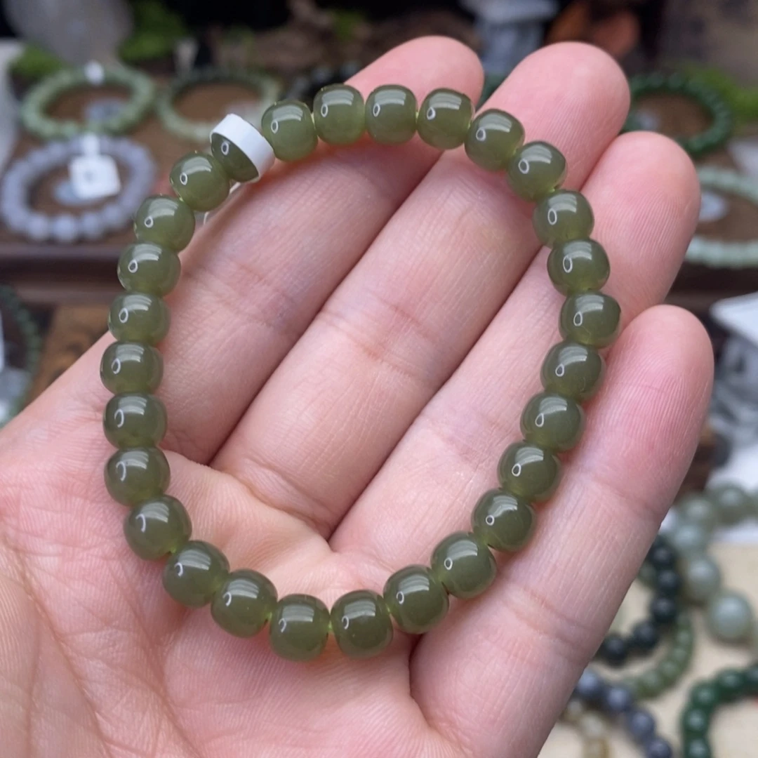 和田玉未镶嵌手链青黄口老型珠卡7