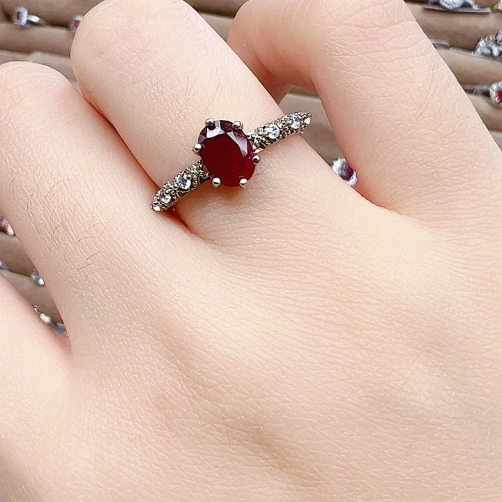 戒指银S925镶嵌红宝石
