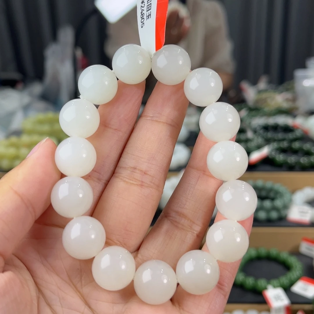 手串未镶嵌和田玉新疆且末天泰白玉卡14圆珠