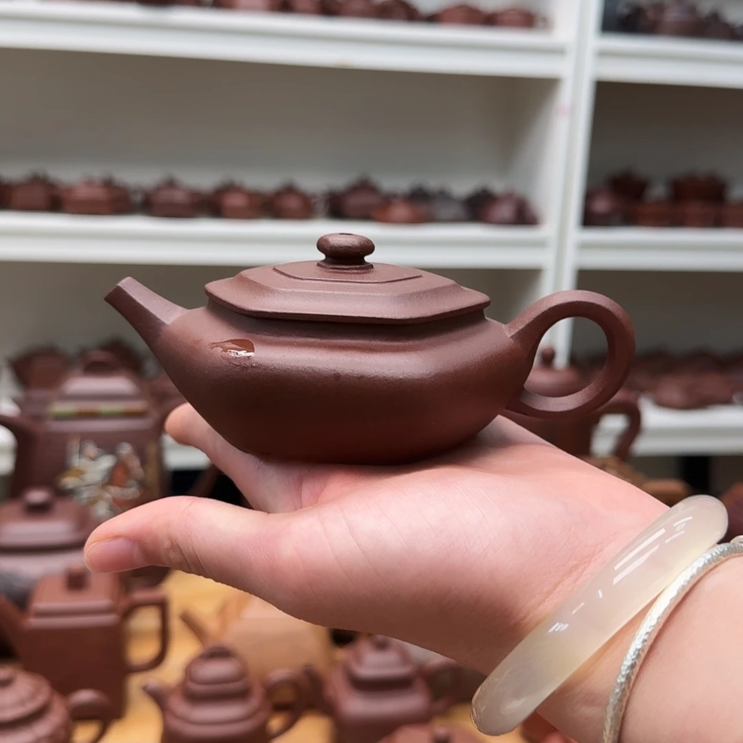 茶壶紫砂紫砂壶六方扁晨150cc