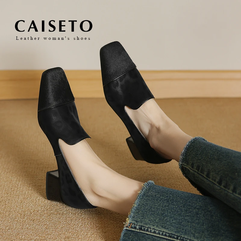 头层羊皮/3.5cm新款方头百搭真皮通勤软面低跟鞋25D161