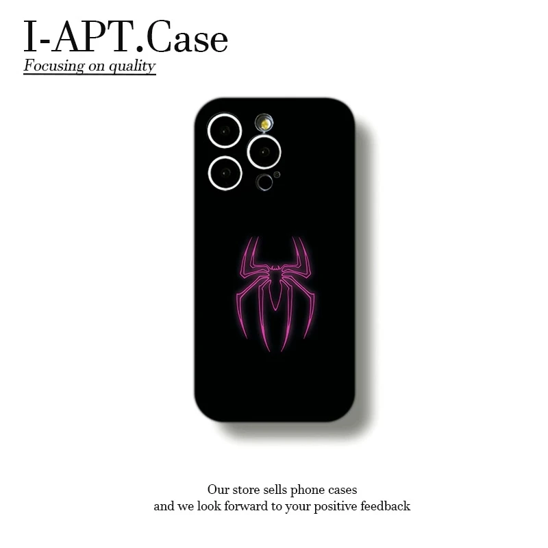 黑底玫红蜘蛛图腾菲林软壳适用iPhone苹果16手机壳华为oppo小米vi