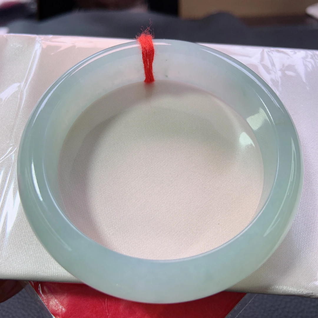 1358号缅甸天然A货翡翠55-56圈口蓝水糯冰正圈手镯