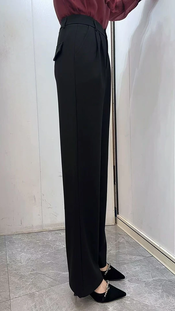 新款百搭简约前折子设计直筒裤