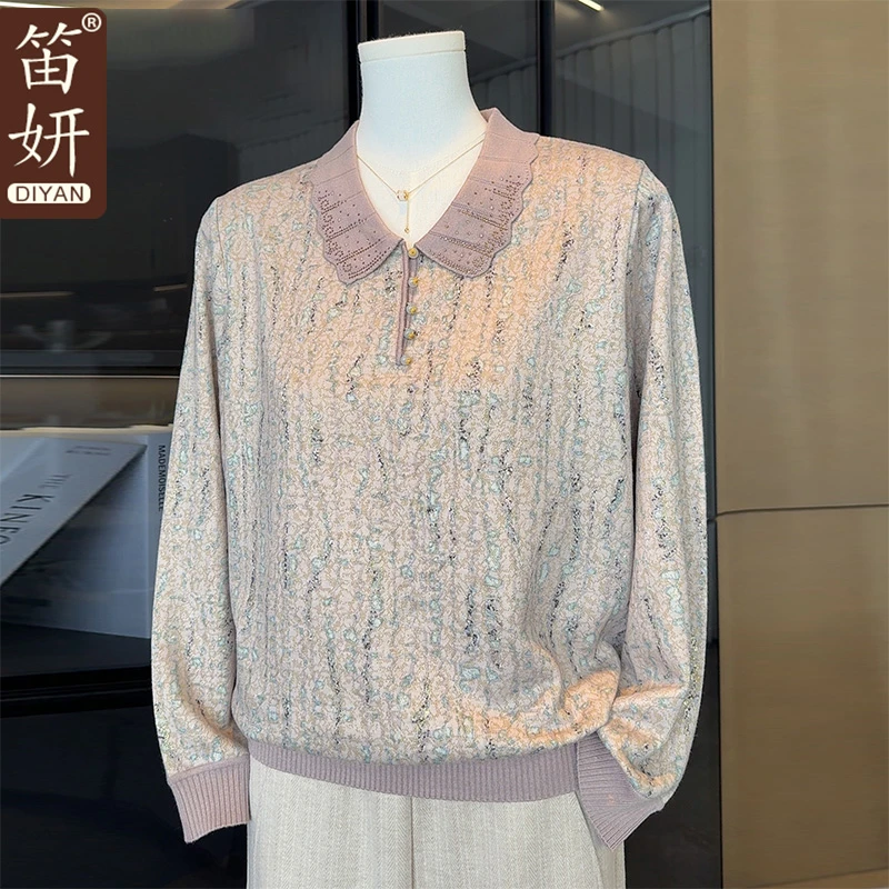 气质妈妈秋装打底衫2025新款中老年人T恤老奶奶装春秋长袖翻领女
