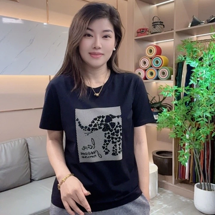 怡特美【向阳而生】夏季洋气休闲百搭欧若风印花短袖棉T恤256657