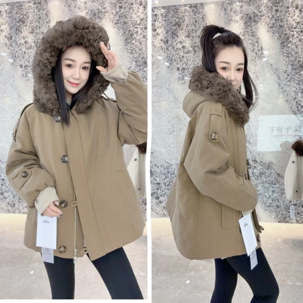 新款鹅绒毛领派克服冬季加厚保暖（衣长70）