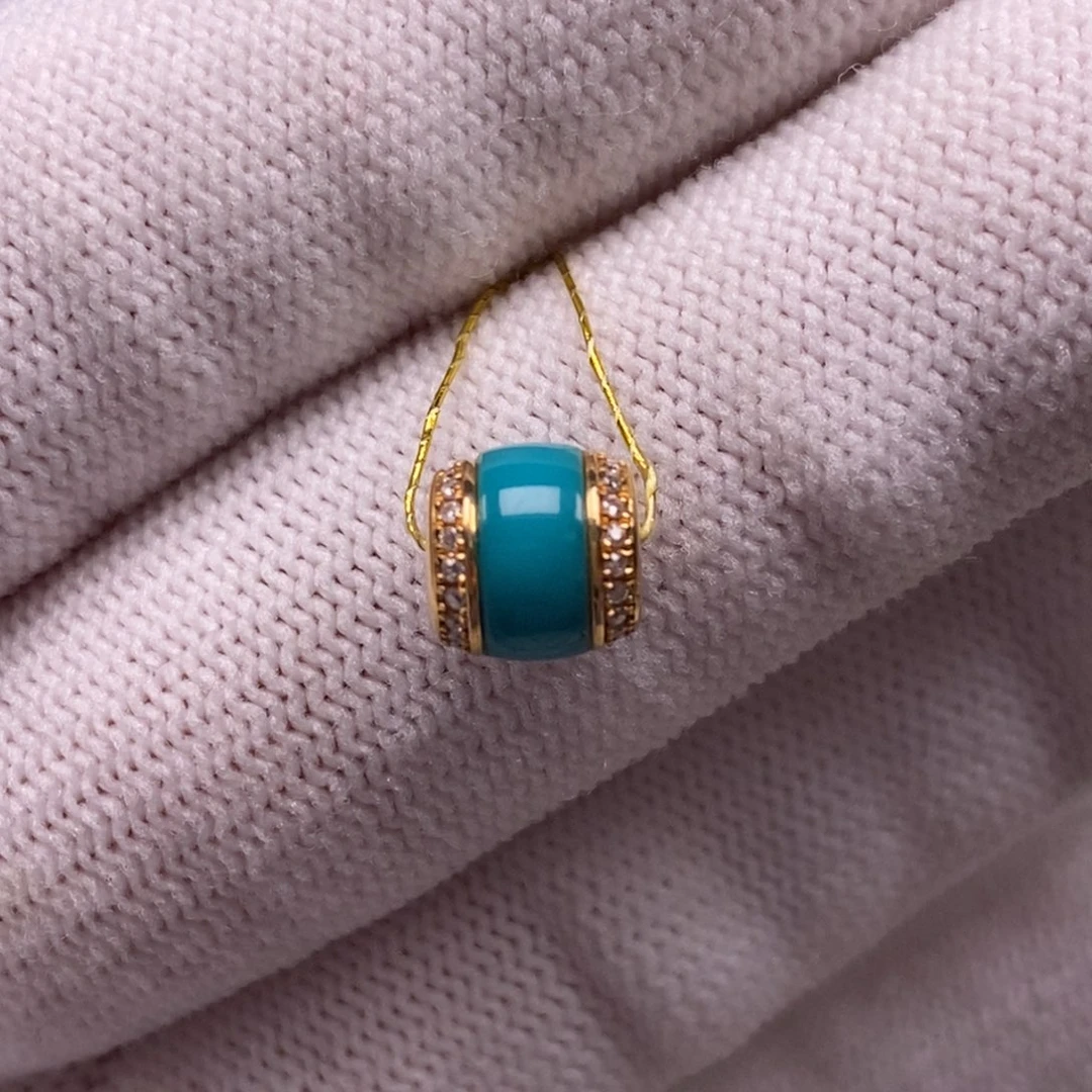 18K金镶嵌绿松石汉堡珠Aa891//7.5mm