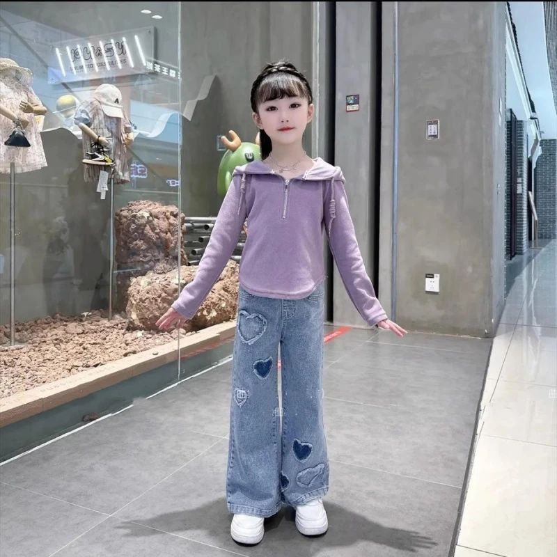 巴拉扣扣女童装时髦套装秋装2025儿童春秋款女大童洋气卫衣牛仔裤