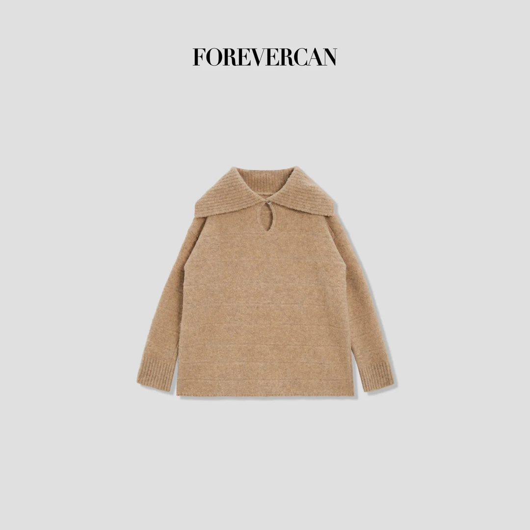 FOREVERCAN“渐入冬境”意大利羊毛花纱镂空大翻领针织上衣MY4347