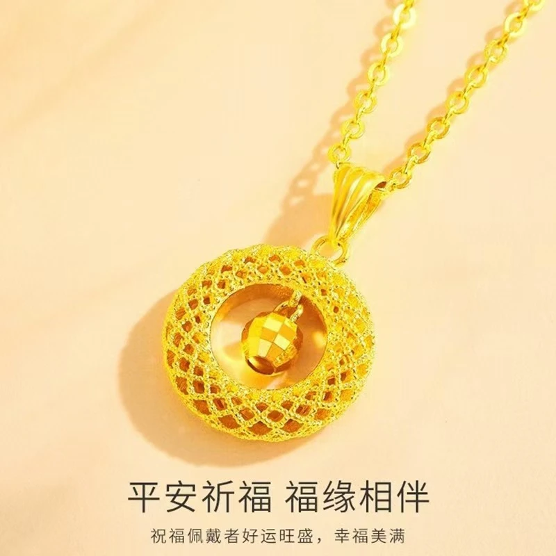 铜合金项链 黄金色捕梦网花丝镂空平安扣时尚吊坠转运珠锁骨项链