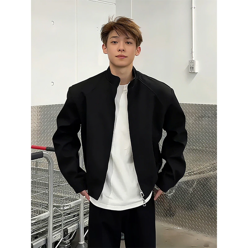 cleanfit美式立领飞行夹克男士秋季高级感痞帅垫肩外套短款棒球服