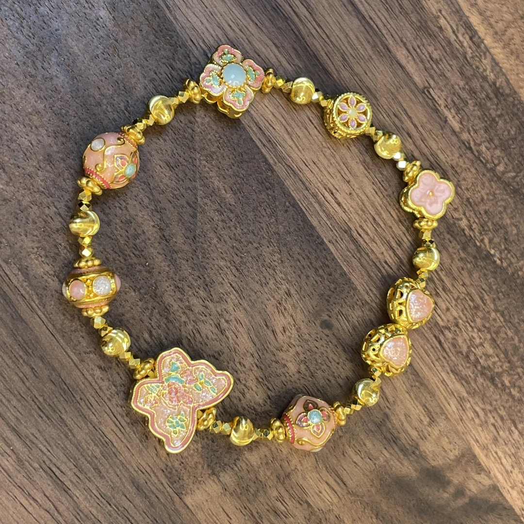 足金999串珠5D黄金工艺珐琅工艺蝴蝶手链5.45克