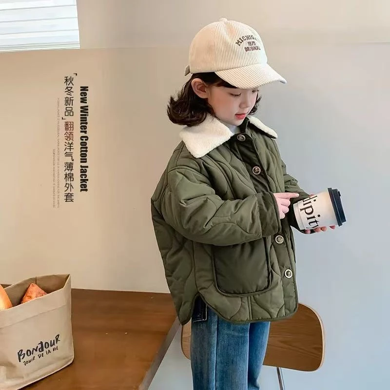【2509】翻领短款棉服方领B类中大童纯色冬季秋冬加绒加厚款