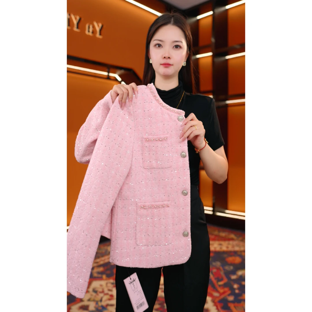 粉色薄款ins女短外套小香风秋冬短款春季轻奢休闲风宽松-一莹