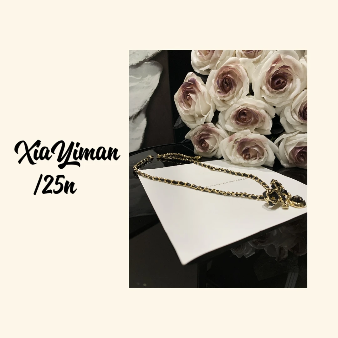 铜合金皮质项链 法式编织黑金蝴蝶结项链MZ3396