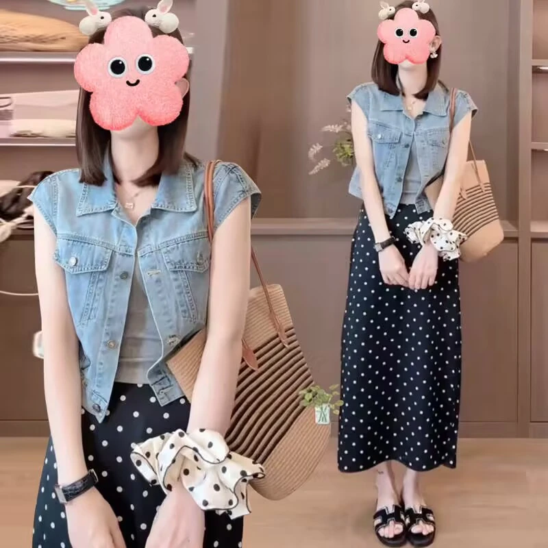 夏季穿搭一整套女装2025薄款小个子牛仔衬衫半身裙套装两件套
