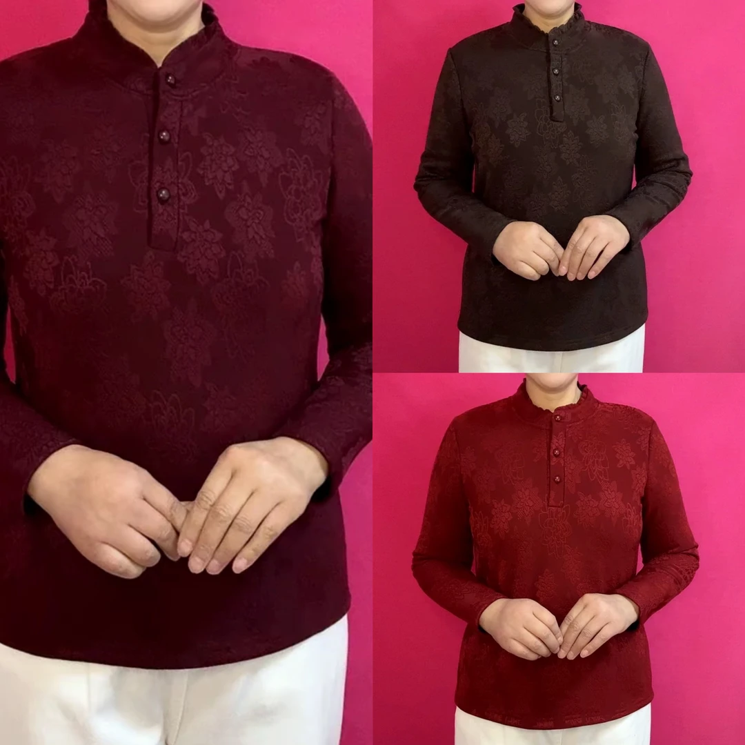 时尚宽松印花木耳花边领套头长袖秋冬打底衫