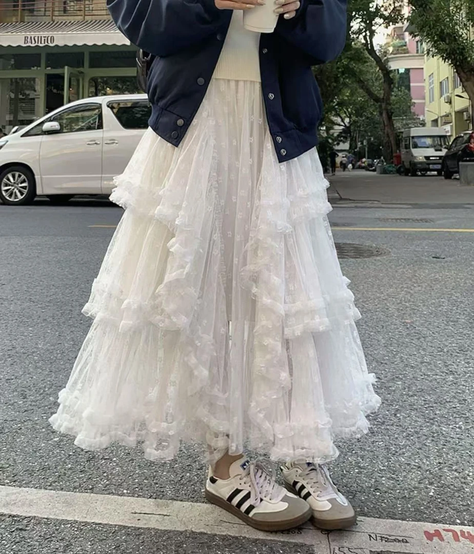 JY&JY橙子大大【心动少女】新款蕾丝蓬蓬蛋糕半身长裙 16122