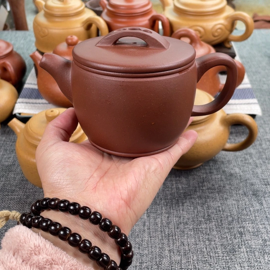 紫砂茶壶紫泥汉瓦半手50目320