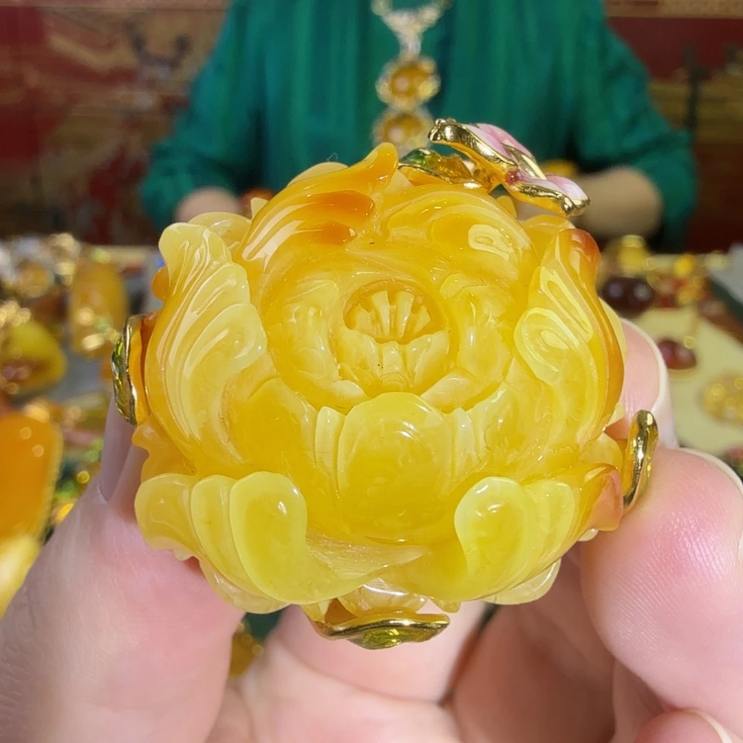 蜜蜡银S925镀金镶嵌戒指