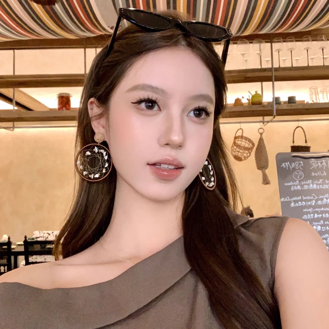 合金木质耳饰 莫里艺术展 木珠圆圈耳环女复古波西米亚度假风耳饰