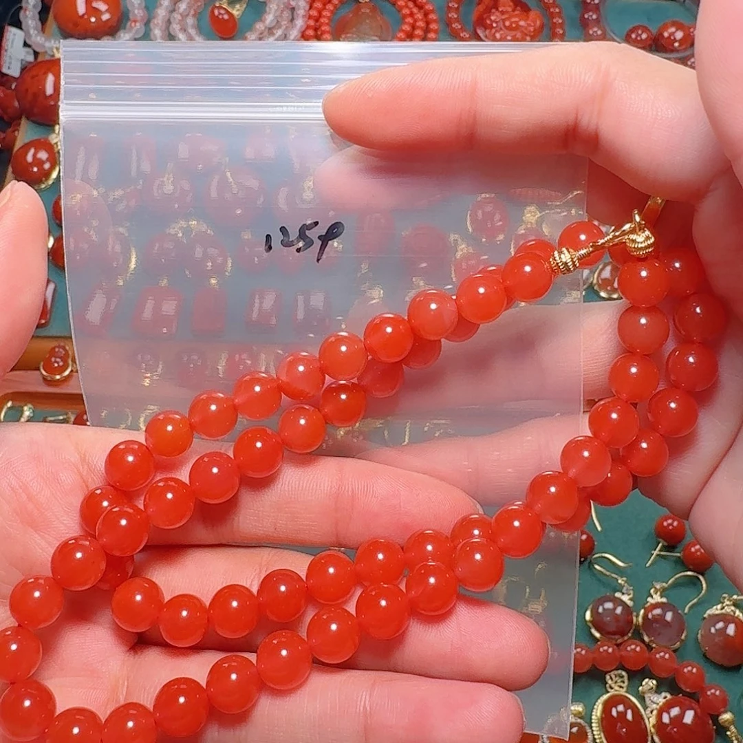 南红玛瑙银S925镶嵌8+妈妈链