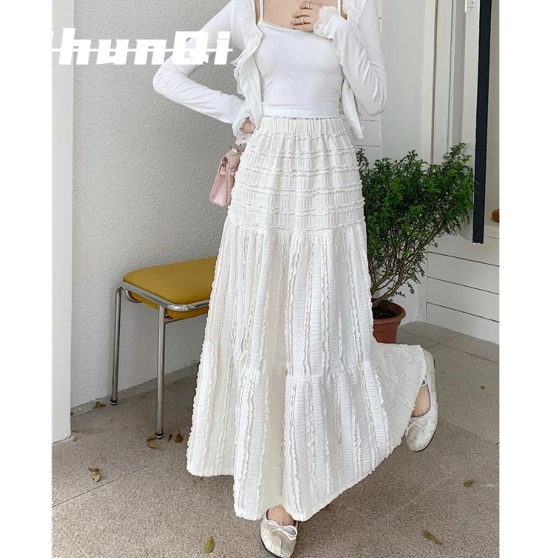 淳启今年流行漂亮蕾丝裙中长款白色半身裙新款大码胖mm显瘦蛋糕裙